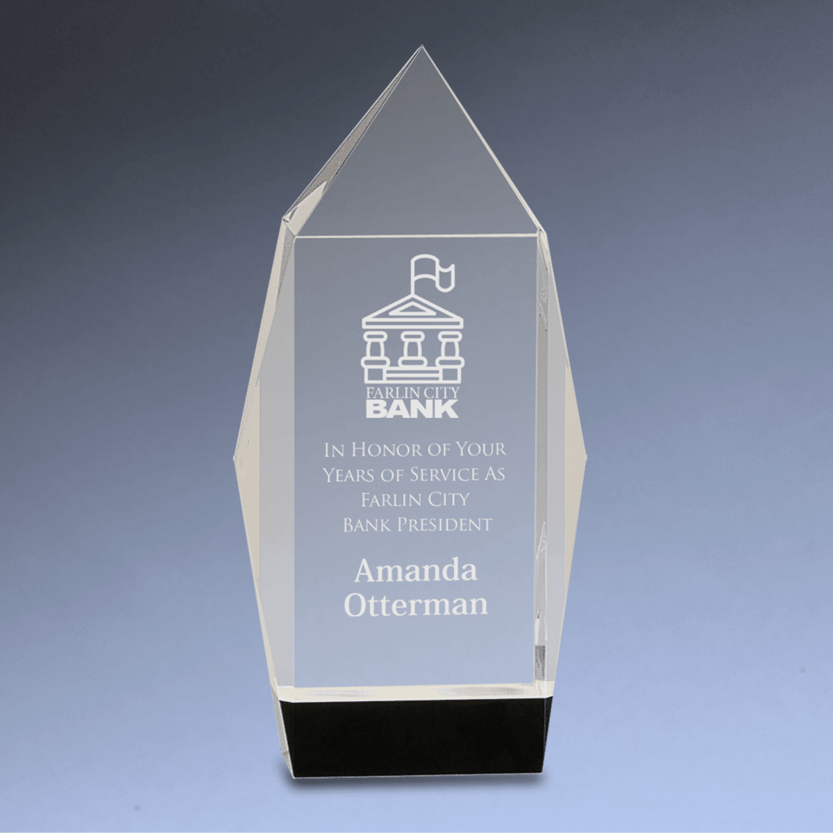 Clear Crystal Facet Rectangle Award with Black Crystal Base - 7 1/2"