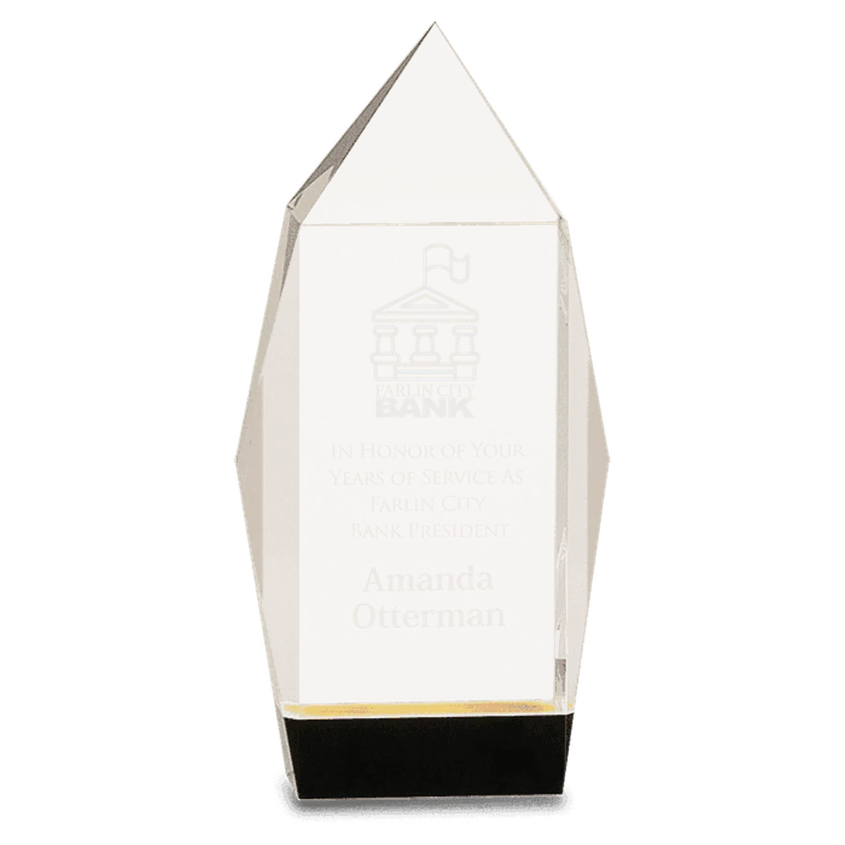 Clear Crystal Facet Rectangle Award with Black Crystal Base 7 1/2"