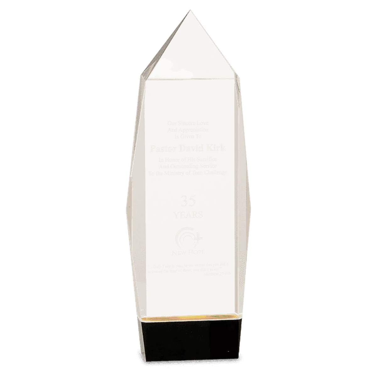 Clear Crystal Facet Rectangle Award with Black Crystal Base 7 1/2"
