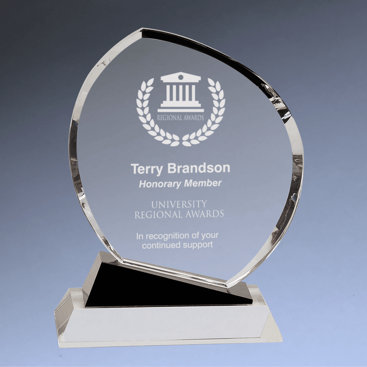 Clear Crystal Oblong Award with Black Decorative Accents and Clear Base - 9 1/2"