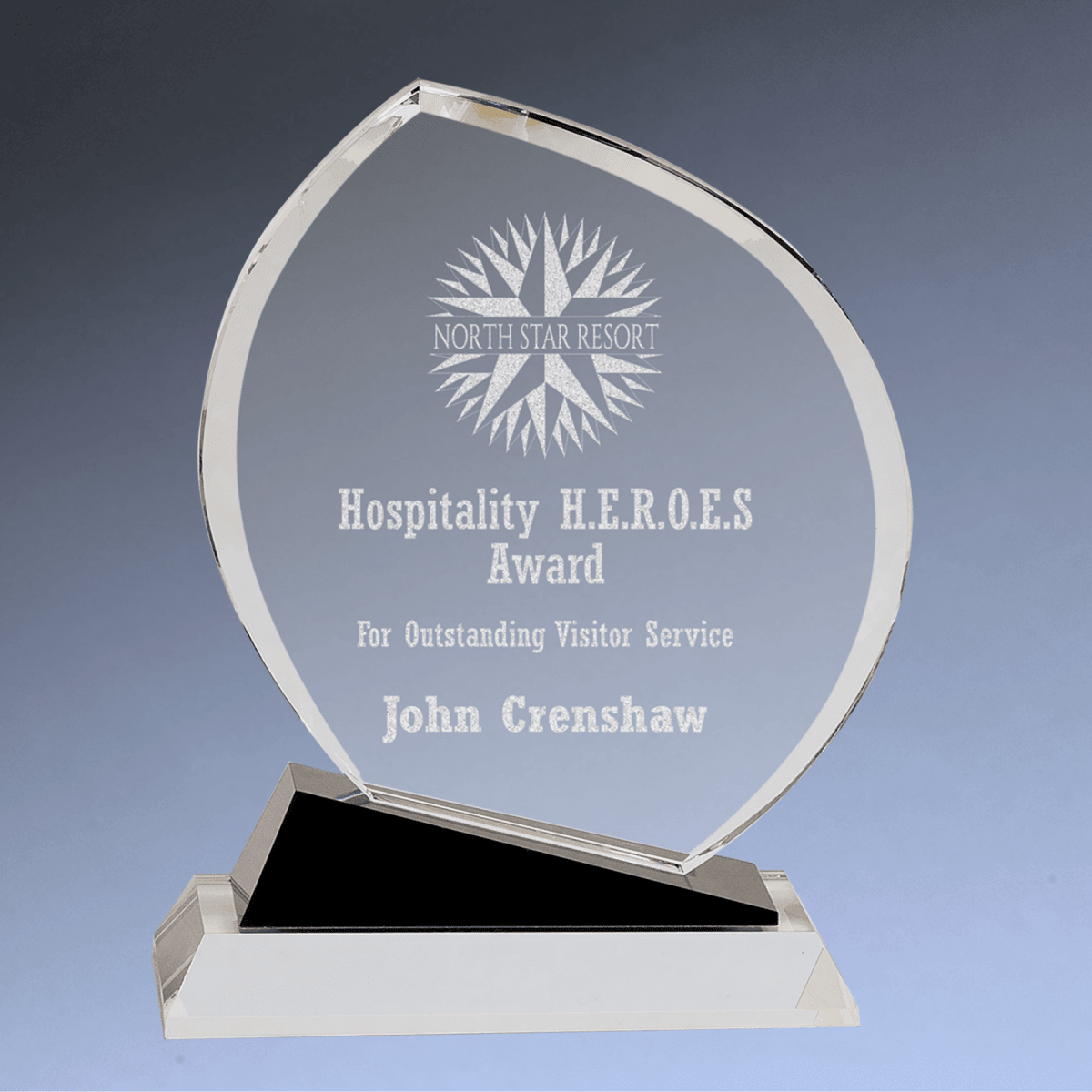 Clear Crystal Oblong Award with Black Decorative Accents and Clear Base - 8 1/2"