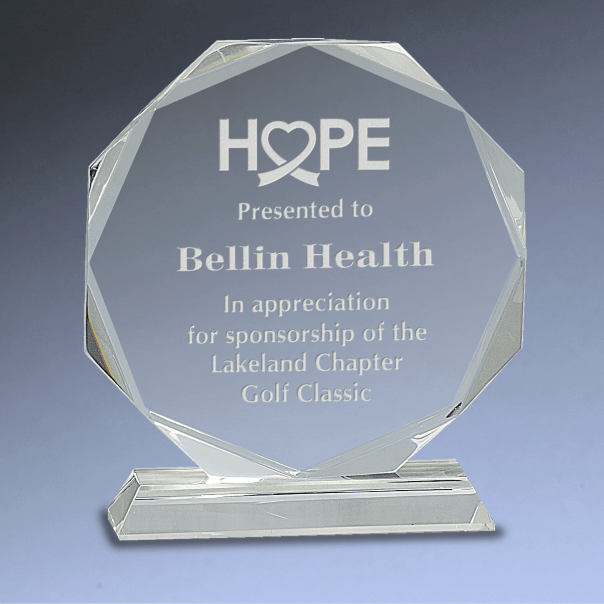 Clear Crystal Octagon Award on Pedestal Base - 6"