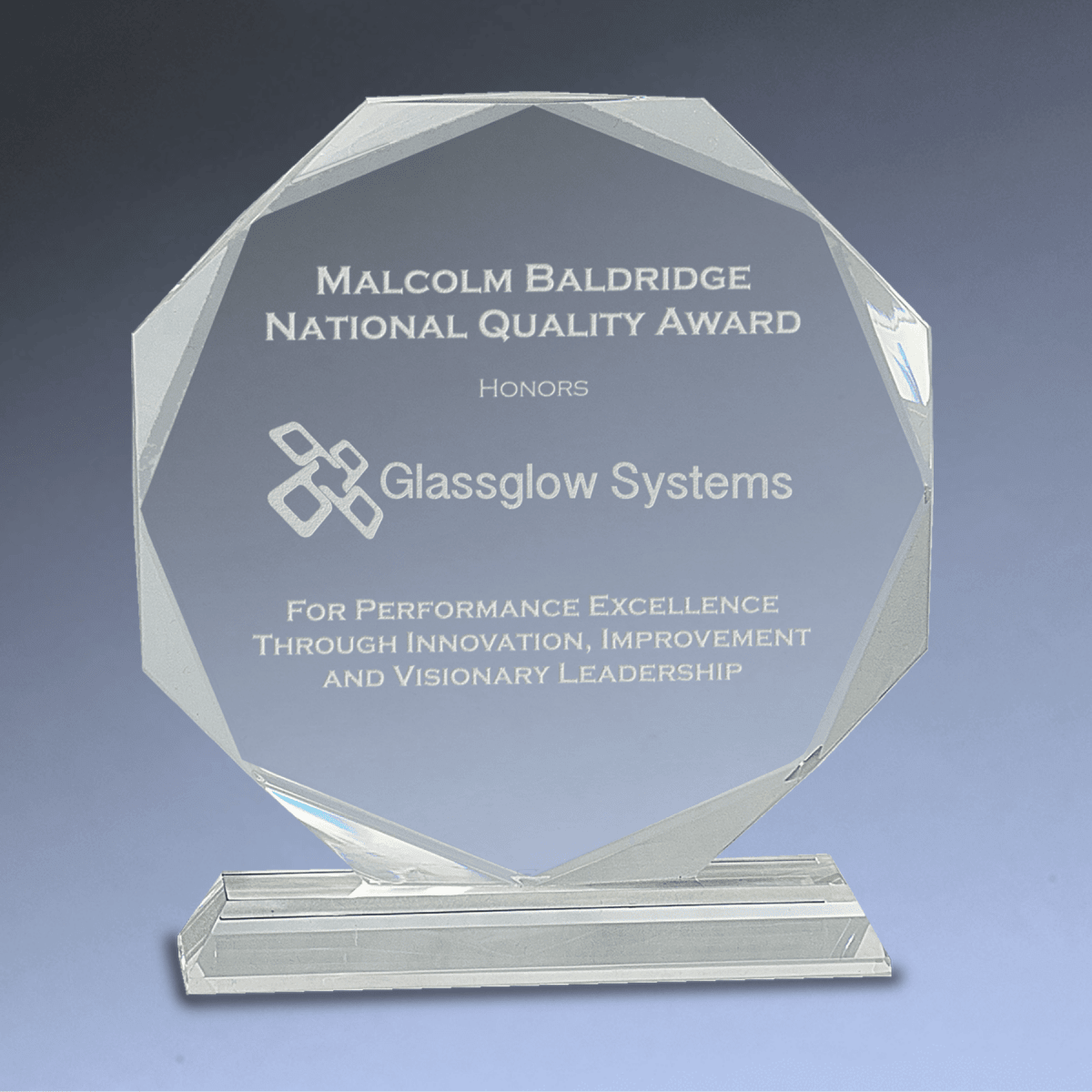 Clear Crystal Octagon Award on Pedestal Base - 8"