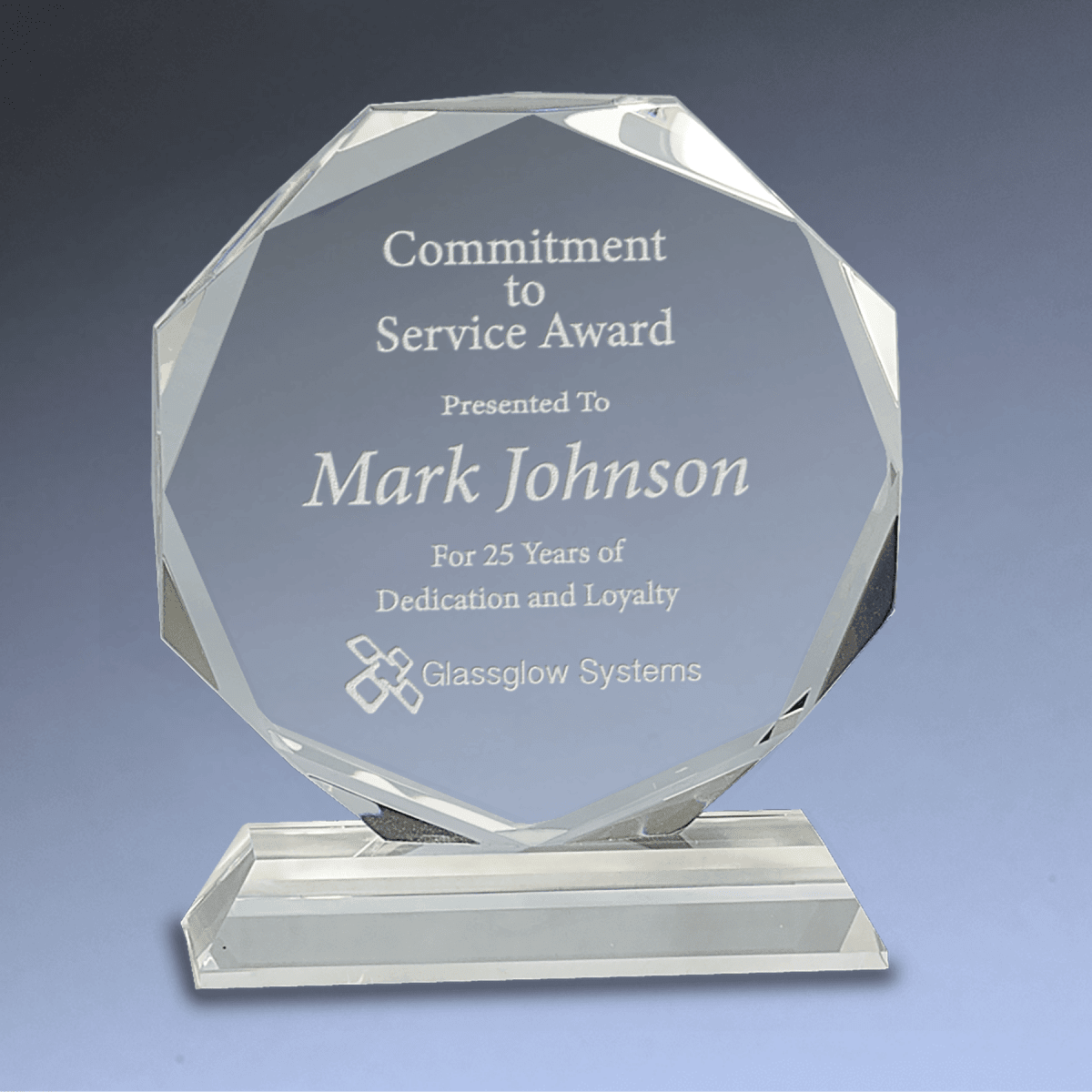 Clear Crystal Octagon Award on Pedestal Base - 7 1/4"