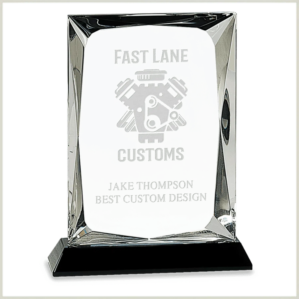 Hand-Carved Crystal Rectangle Award with Clear or Black Crystal Base Clear / 6 1/4"