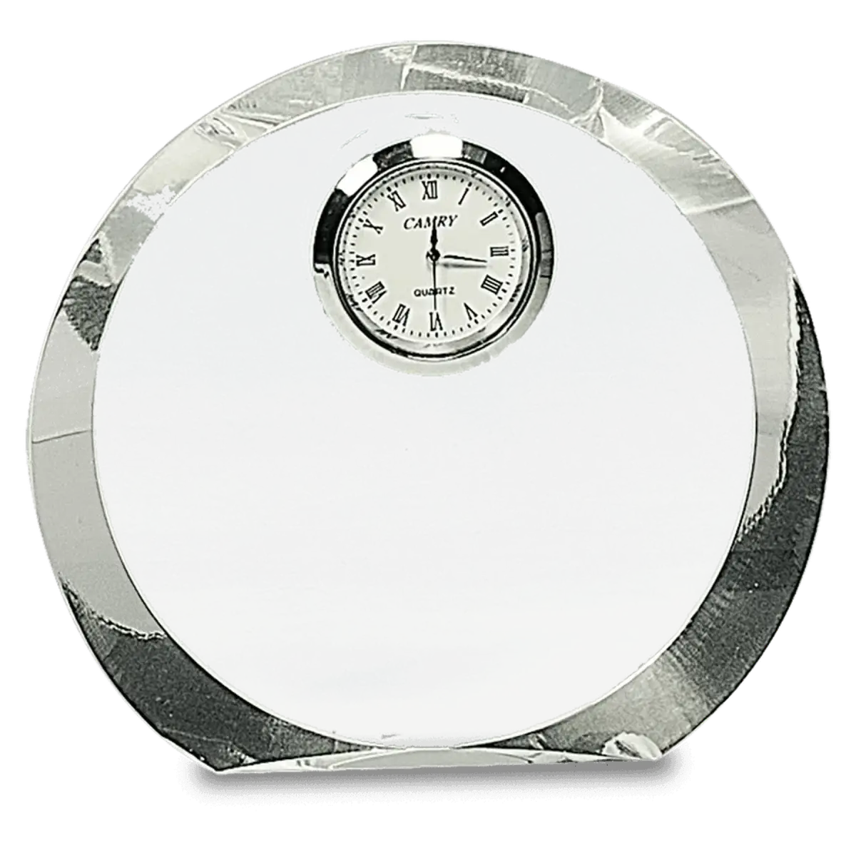 Laser Etched Crystal Desk Clocks – Personalized Awards, Gifts & Home Decor Faceted Crystal with Gold Gears and Face / Black Pedestal Base / 5" x 3 1/4"