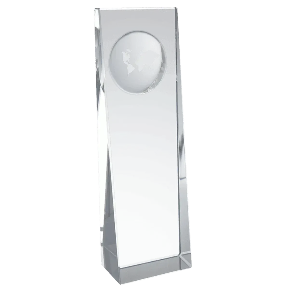 Laser Etched Crystal Globes – Awards, Paperweights and Gifts Crystal Slant with Carved Globe / Clear Globe/Self Standing / 8 3/4"