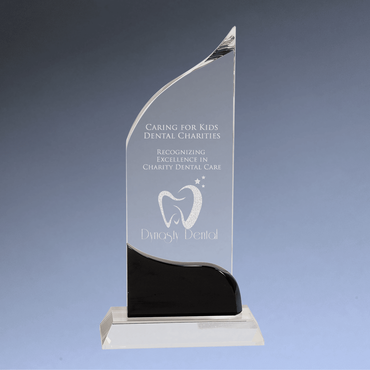 Clear Crystal Wave Award with Black Decorative Accents - 10"