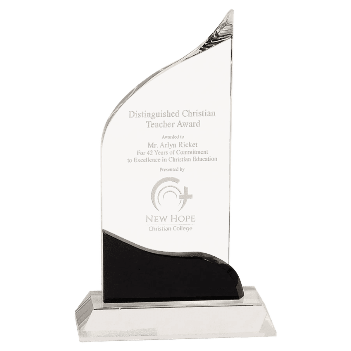 Clear Crystal Wave Award with Black Decorative Accents - 8 1/2"