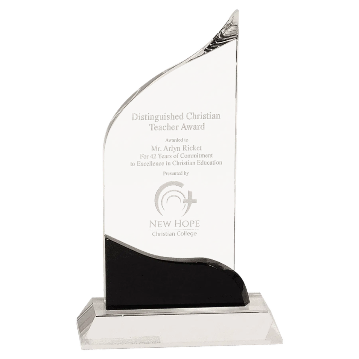 Crystal Wave Award with Black Decorative Accents and Clear Base 8 1/2"