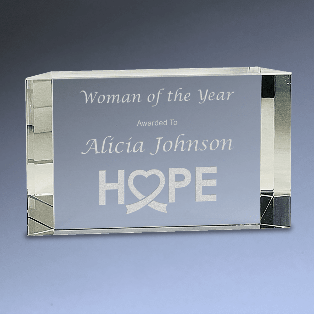 Clear Faceted Crystal Block Awards with Custom Engraving - 6" x 3 1/2"