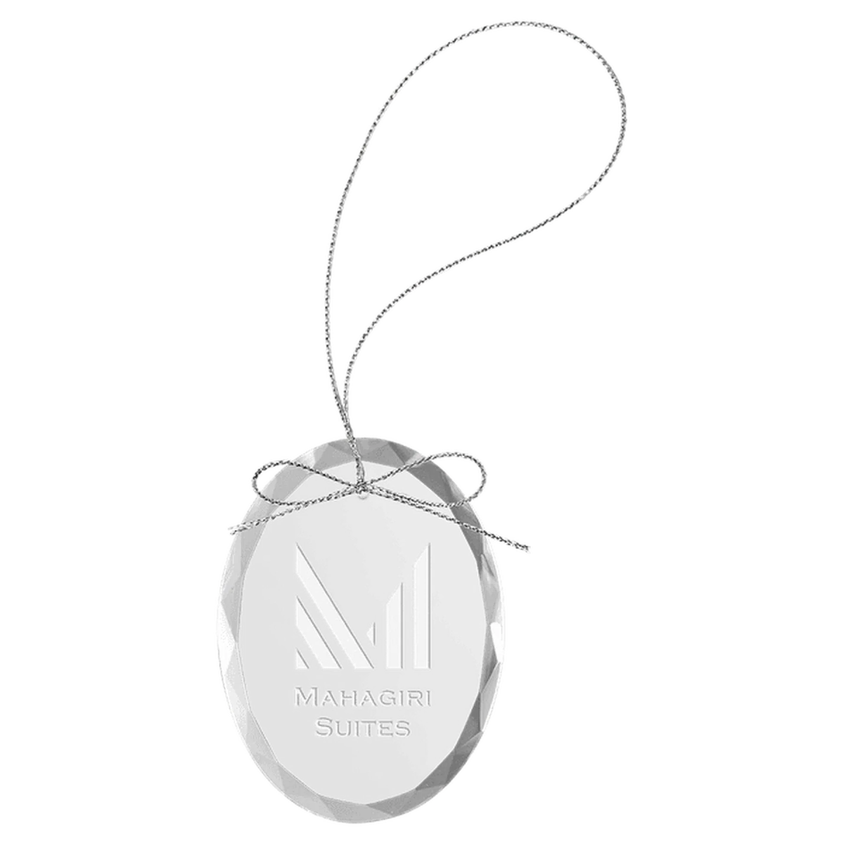 Personalized Glass Ornaments with Silver String - Laser Etched Glass Round / 3 1/4"