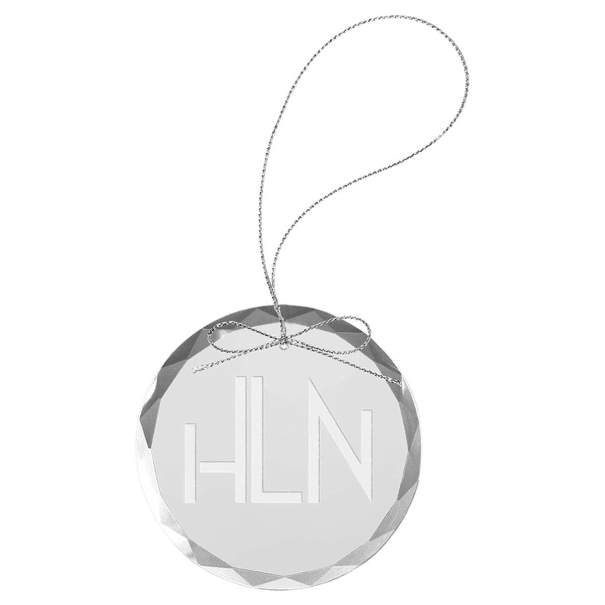 Personalized Glass Ornaments with Silver String - Laser Etched Glass Round / 3 1/4"