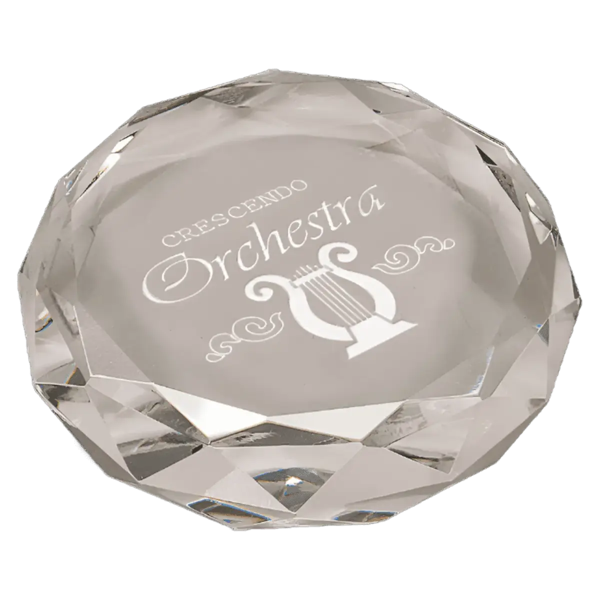 Personalized Crystal Paperweights with Frosted Etching Round Slant with Faceted Edge / 2 1/2" x 1 3/4"