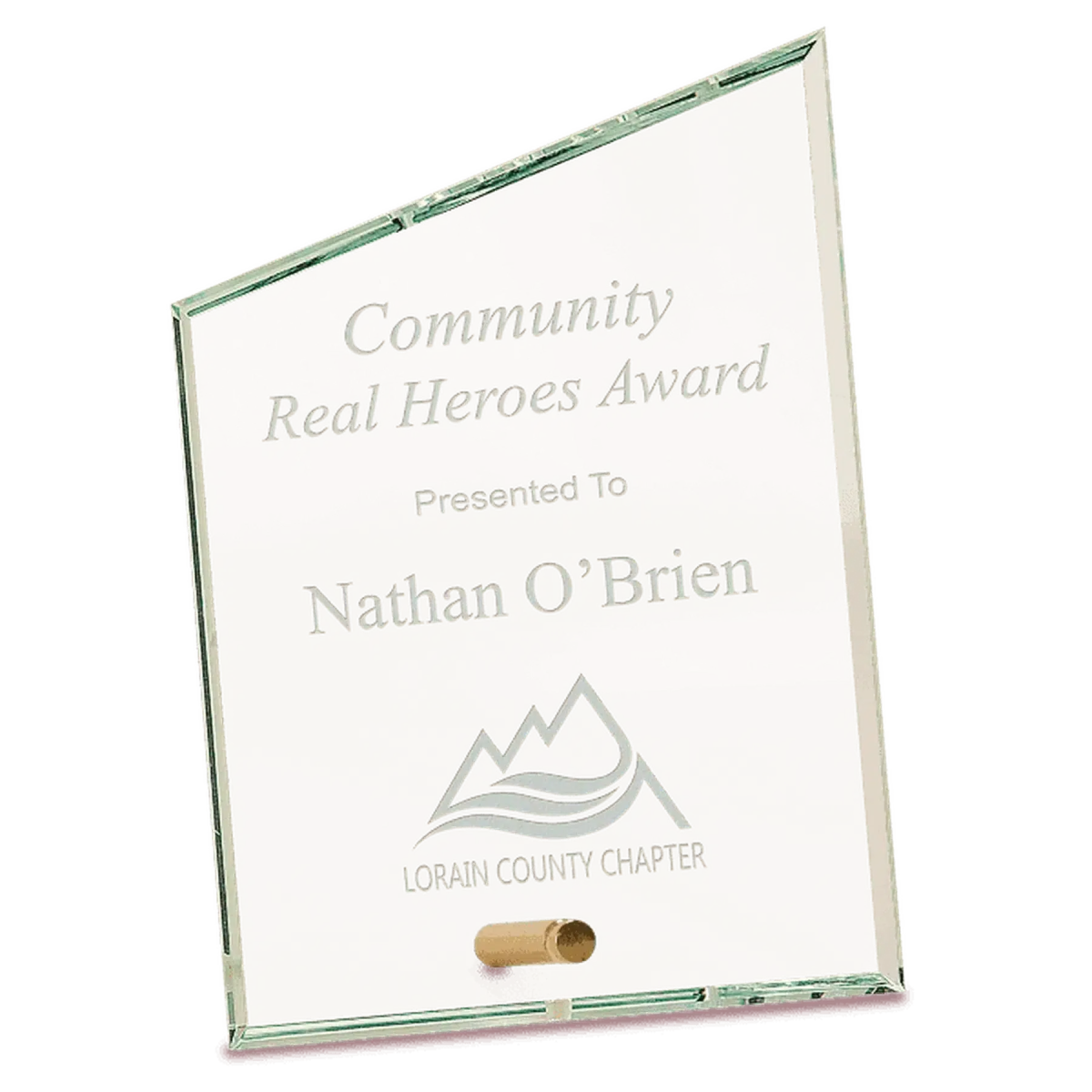Slant Rectangle Crystal Edge Glass Awards with Brass Pin Display 4" x 6"