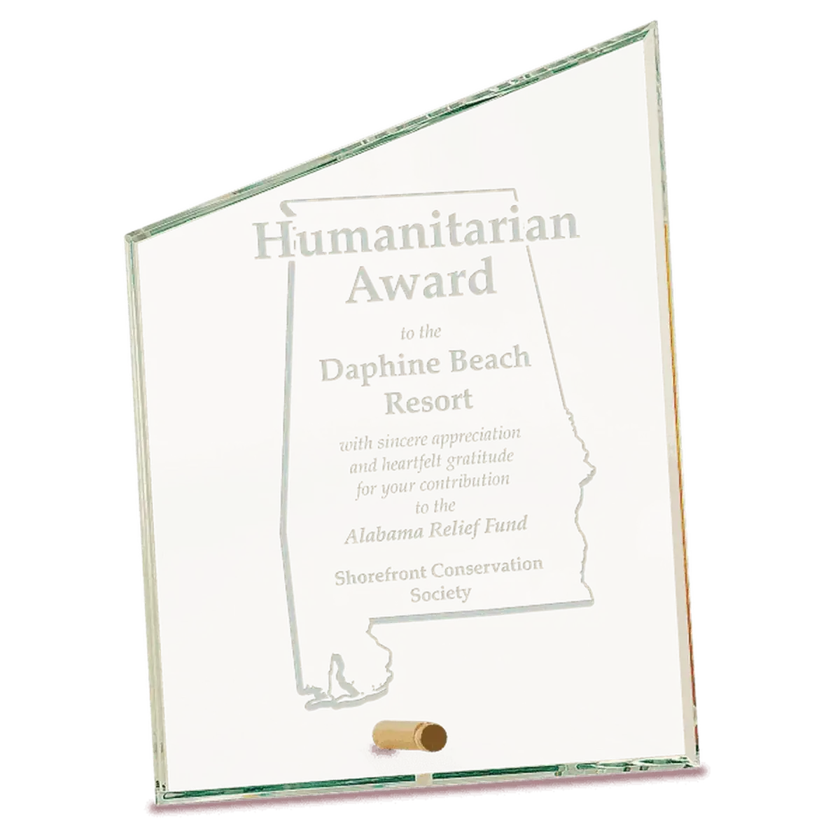 Slant Rectangle Crystal Edge Glass Awards with Brass Pin Display 4" x 6"