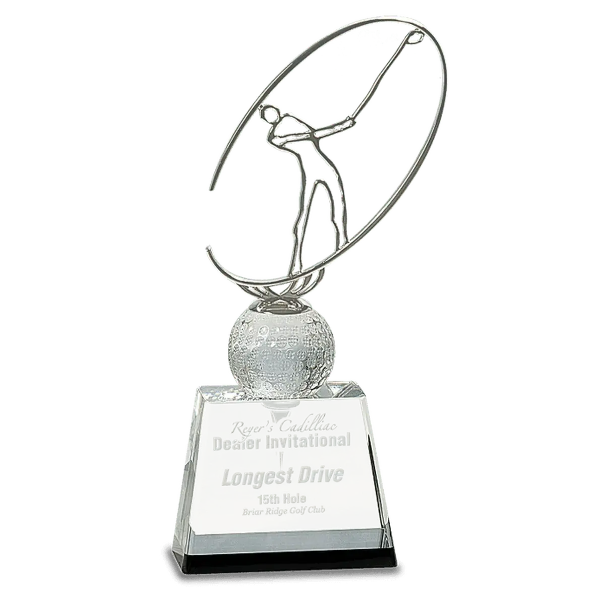 Crystal Golf Awards – Premium Recognition Trophies Crystal Oblong with Inset Golf Ball / 5 1/2"(W) x 6"(H) / Black