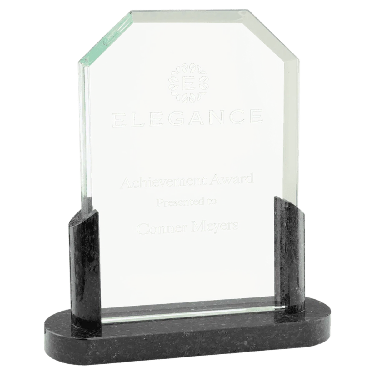 Clipped Corners Glass Awards with Black Marble Base 7"