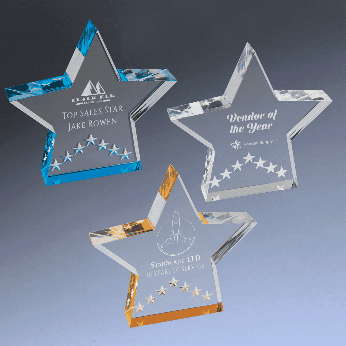 Color - Edge Acrylic Star Awards with Blue, Gold or Silver Accents - Self - Standing