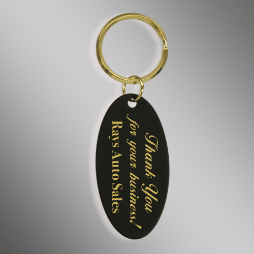 Commemorative Brass Keychains - Black with Gold Engraving - Tablet