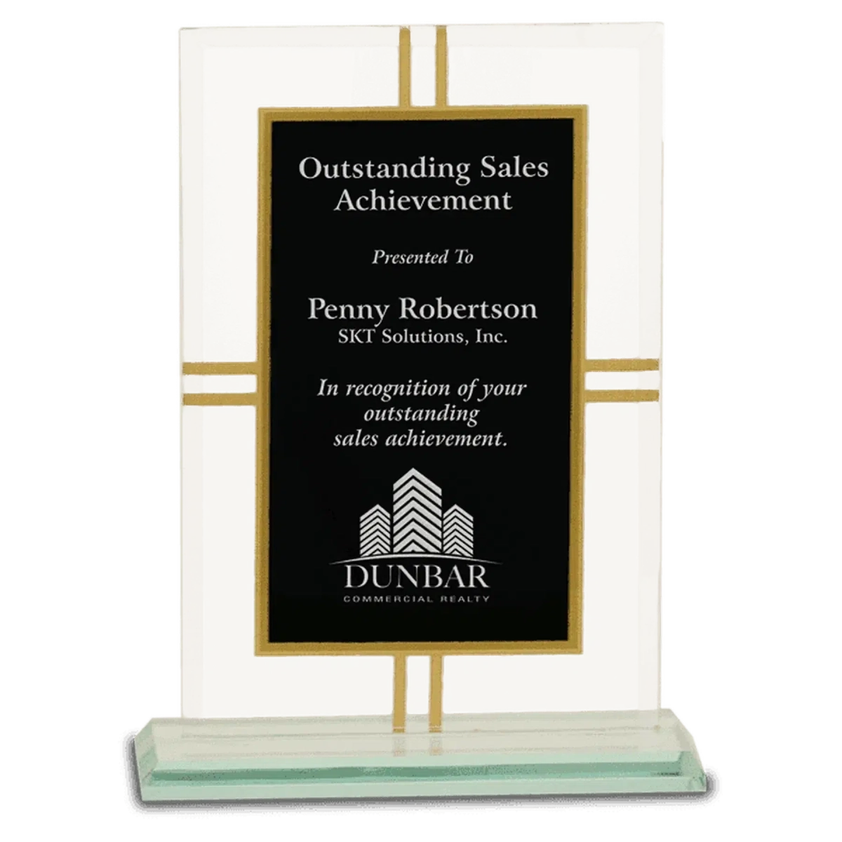 Contemporary Glass Awards with Gold Border and Jade Glass Base Full Border / 7 1/2"