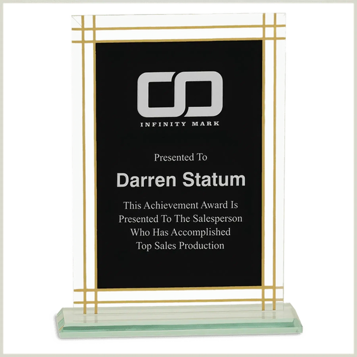 Contemporary Glass Awards with Gold Border and Jade Glass Base Full Border / 7 1/2"