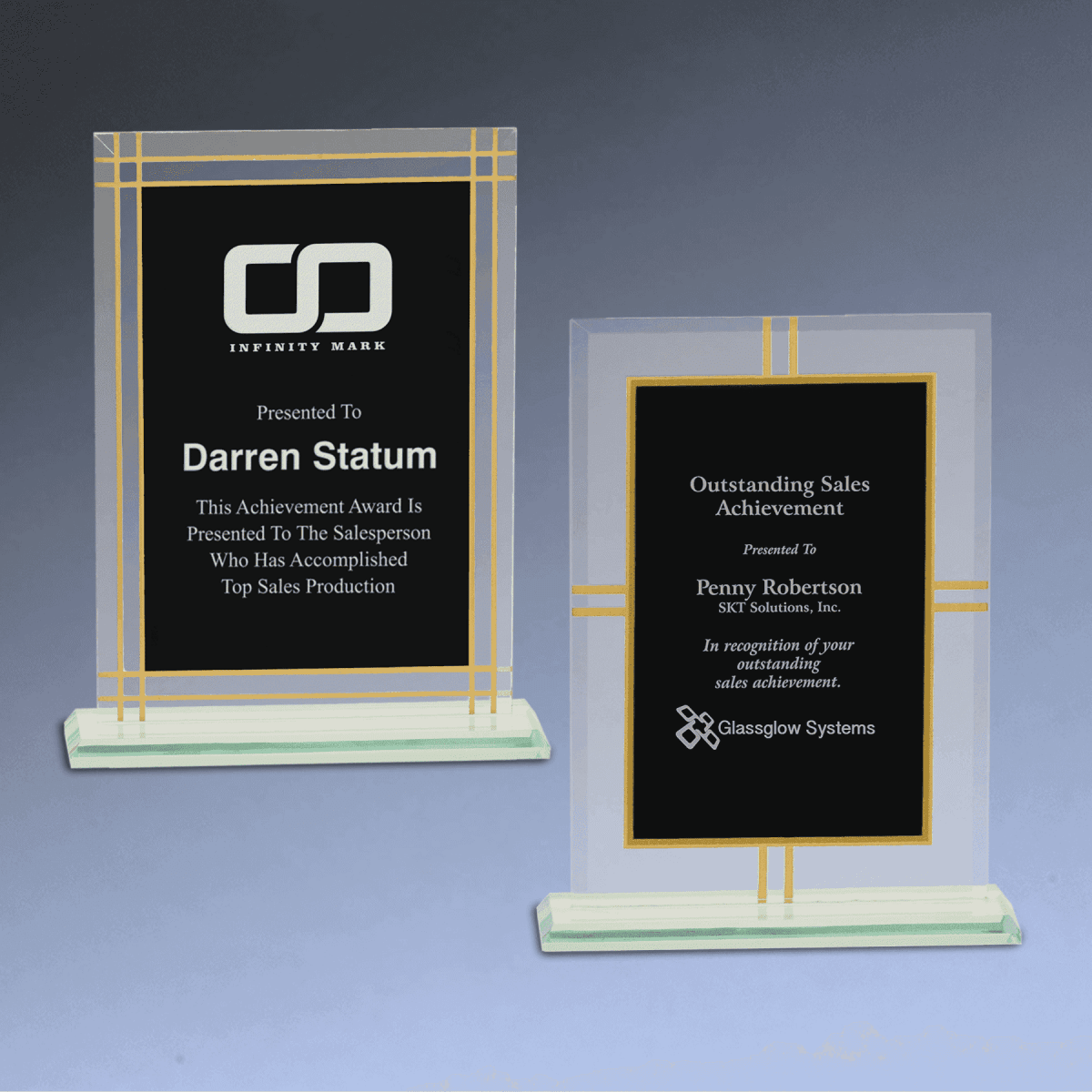 Contemporary Glass Awards with Gold Border and Jade Glass Base - Full Border