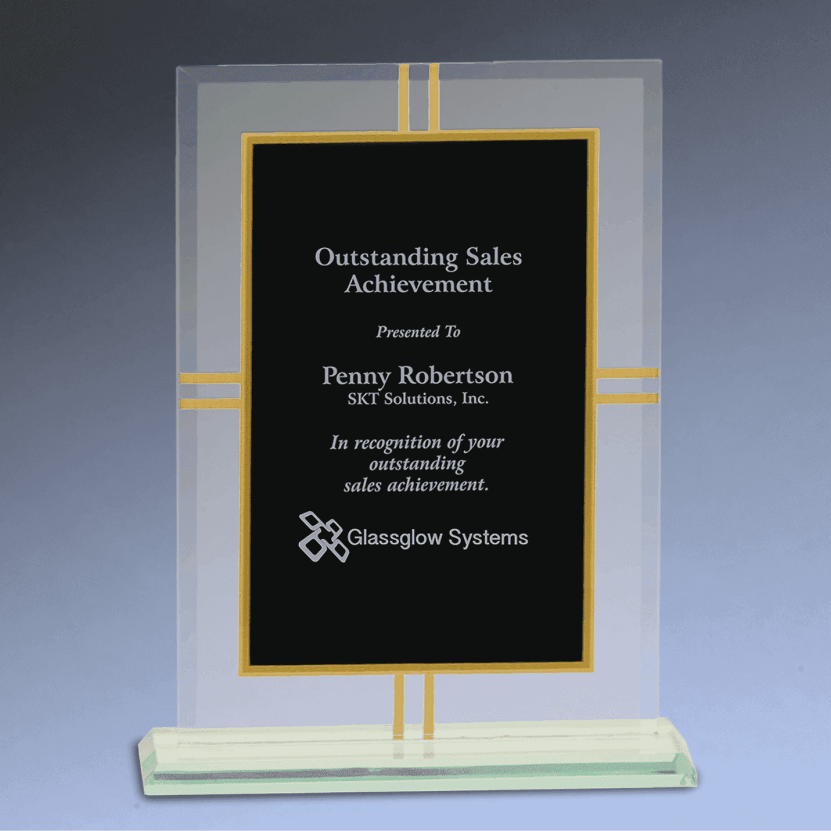 Contemporary Glass Awards with Gold Border and Jade Glass Base - Four - Point Border