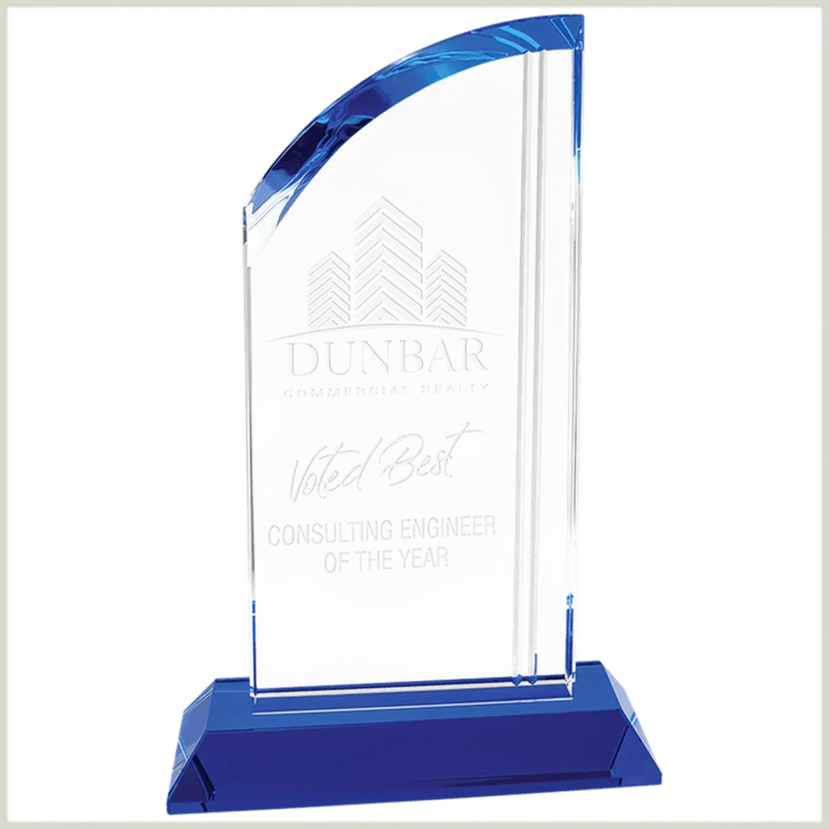 Laser Etched Crystal Awards with Vivid Blue Accents Rectangle Crystal / 7 3/4" / Clear