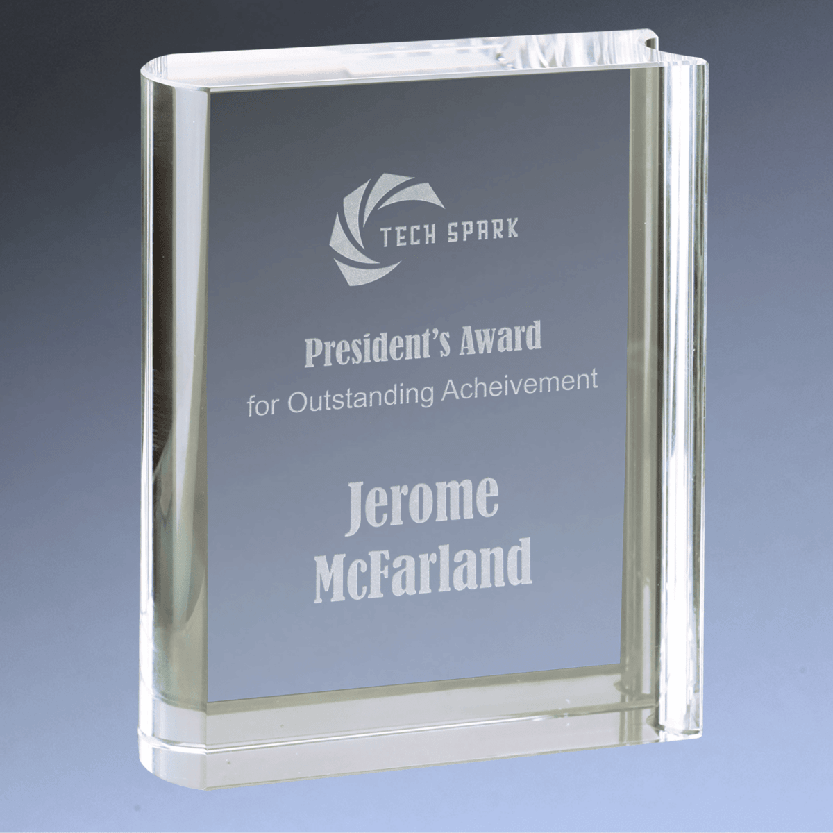 Crystal Book Awards with Detailed Edges with Personalization - 3 3/4" x 5"