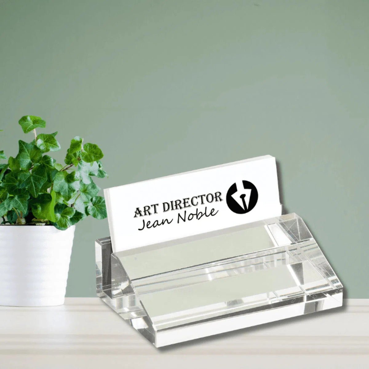 Crystal Business Card Holder with Frosted Etching - 4" (L) x 1 1/4" (W) x 2 1/2" (H)