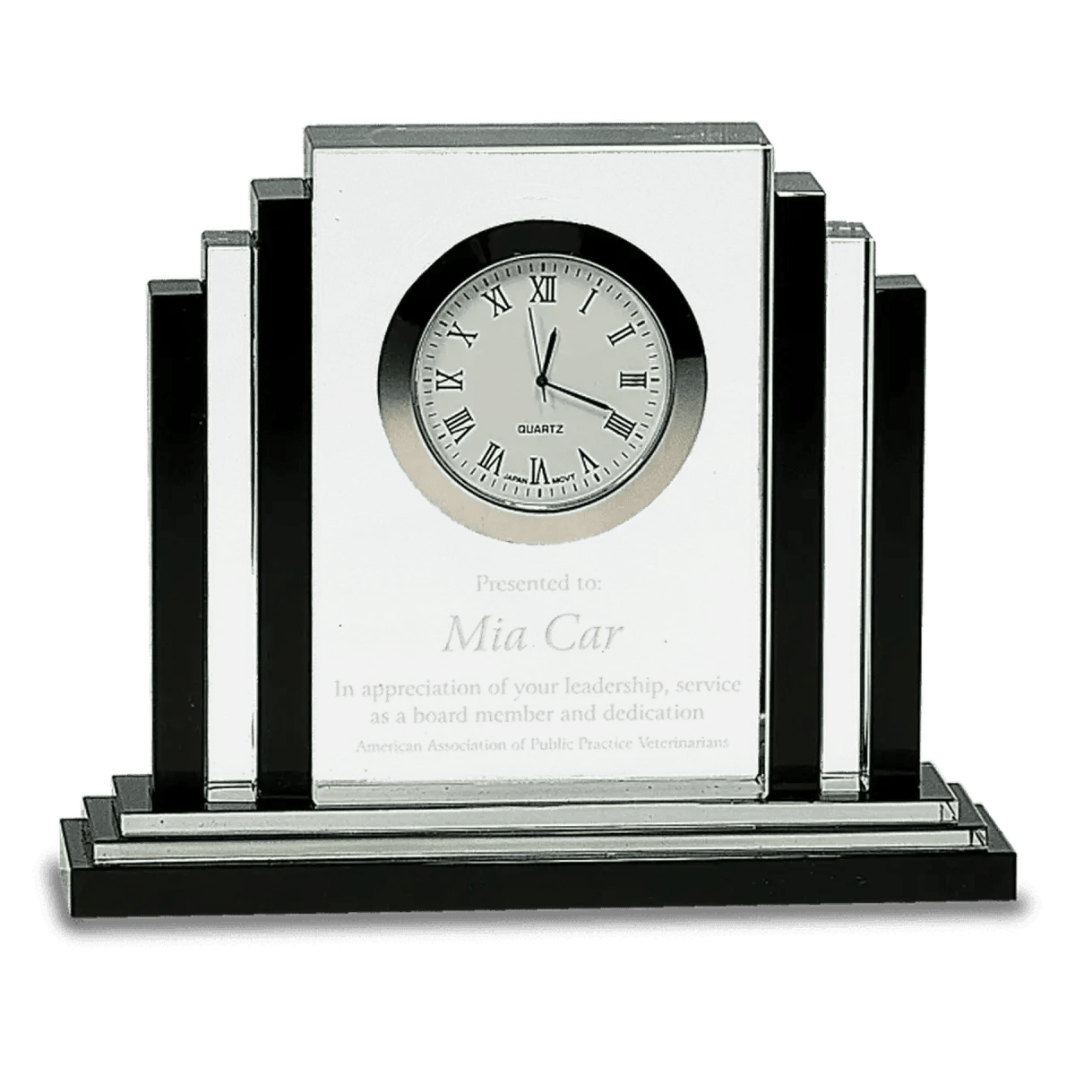 Crystal Desk Clocks – Personalized Awards, Gifts & Home Decor - Rectangle Crystal Tower with Black Trim