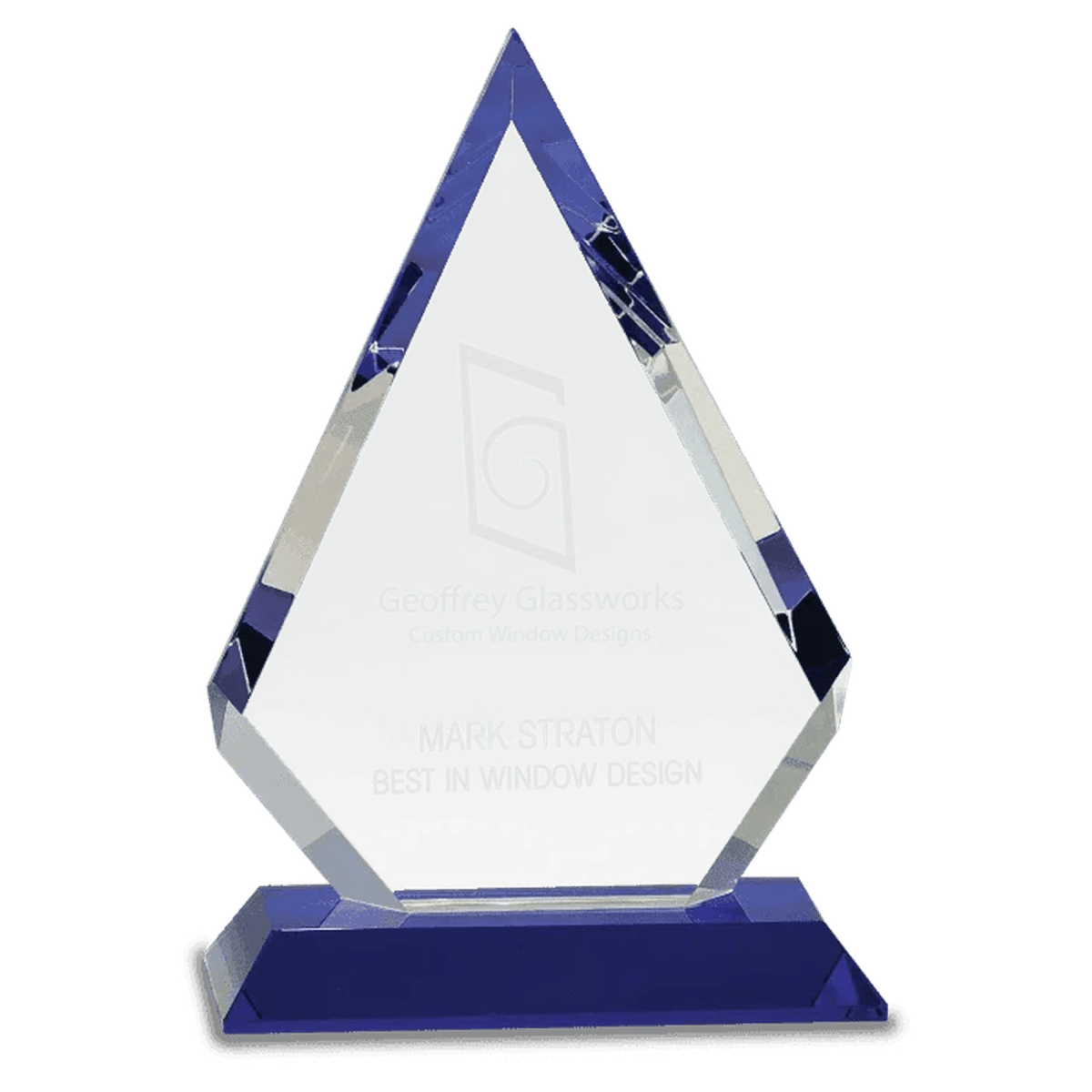 Crystal Diamond Award on Blue Pedestal Base - 6" (w) x 9" (h)