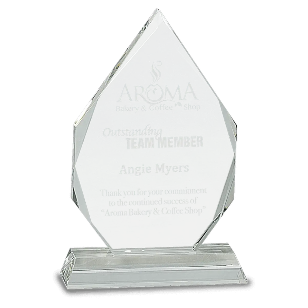 Laser Etched Crystal Diamond Awards with Faceted Edges and Base Blue / 8"