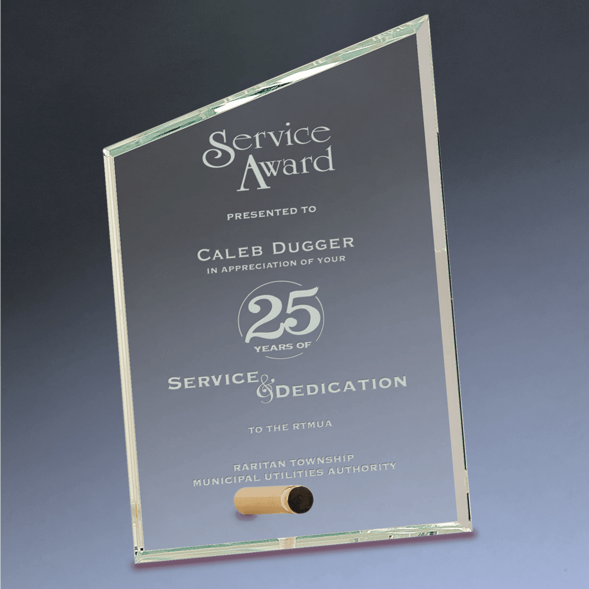 Crystal Edge Glass Award Plaque - Custom Engraved with Brass Pin - Slanted Edge