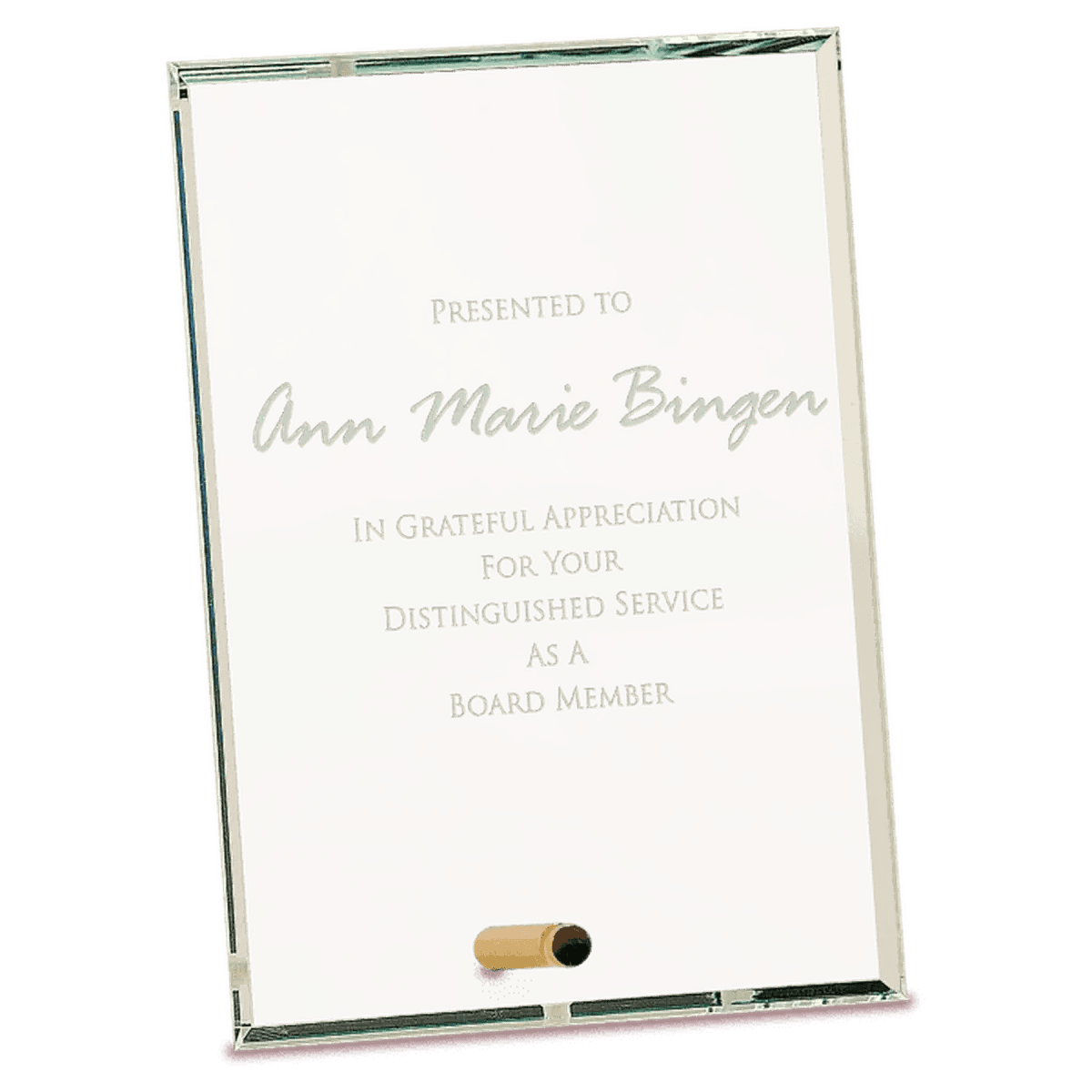 Crystal Edge Glass Award Plaque - Custom Engraved with Brass Pin - Slanted Edge