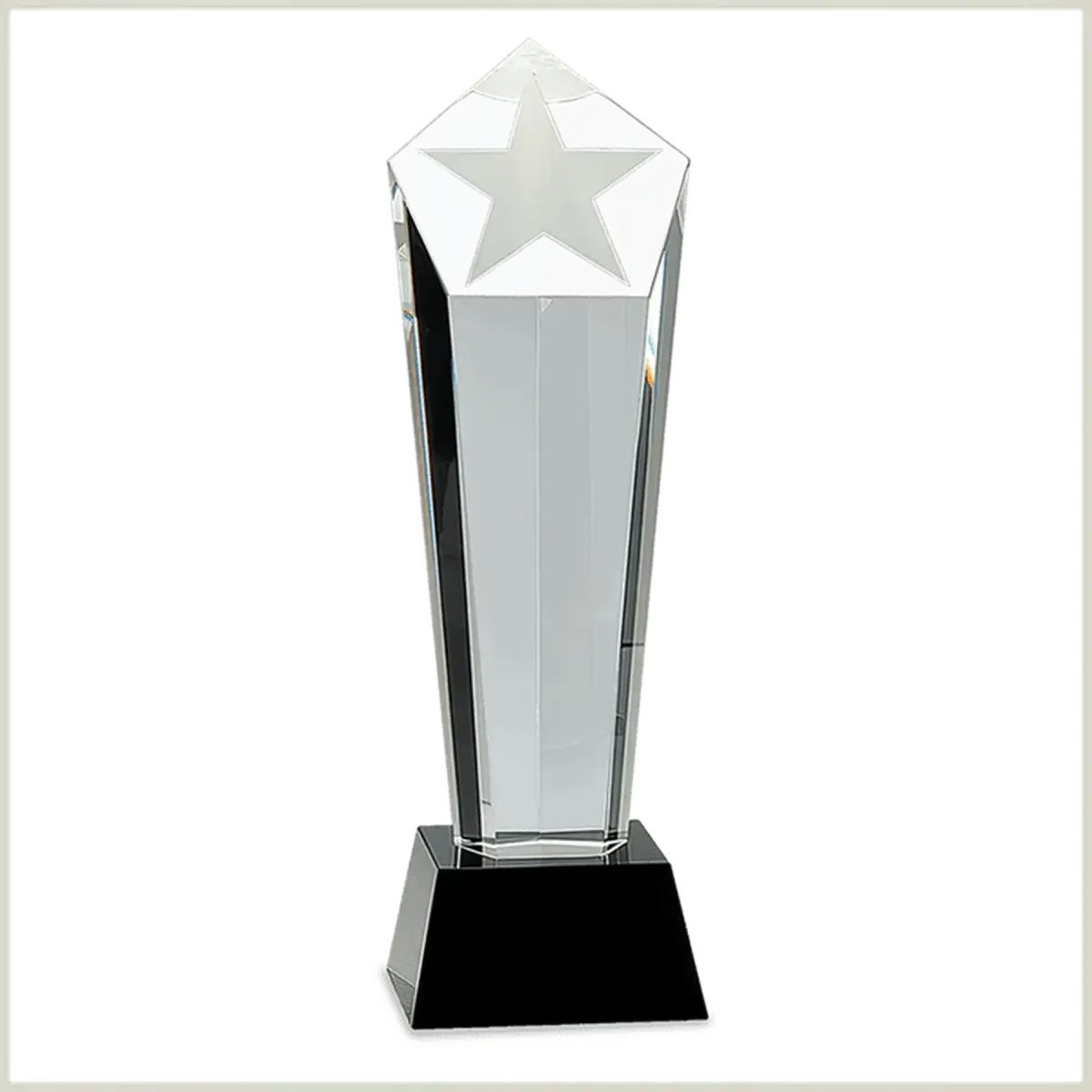 Crystal Star Awards – 3D Crystal Stars, Paperweights and Columns Frosted Star Column / Black Crystal / 3"(L) x 8 3/4"(H)