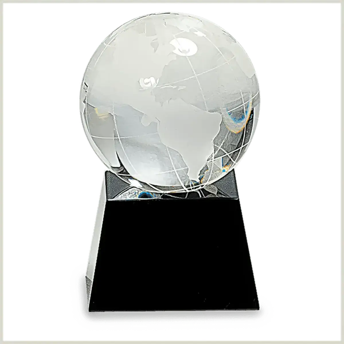 Laser Etched Crystal Globe Awards, Paperweights and Gifts Paperweight / Clear Globe/Flat Bottom / 3"