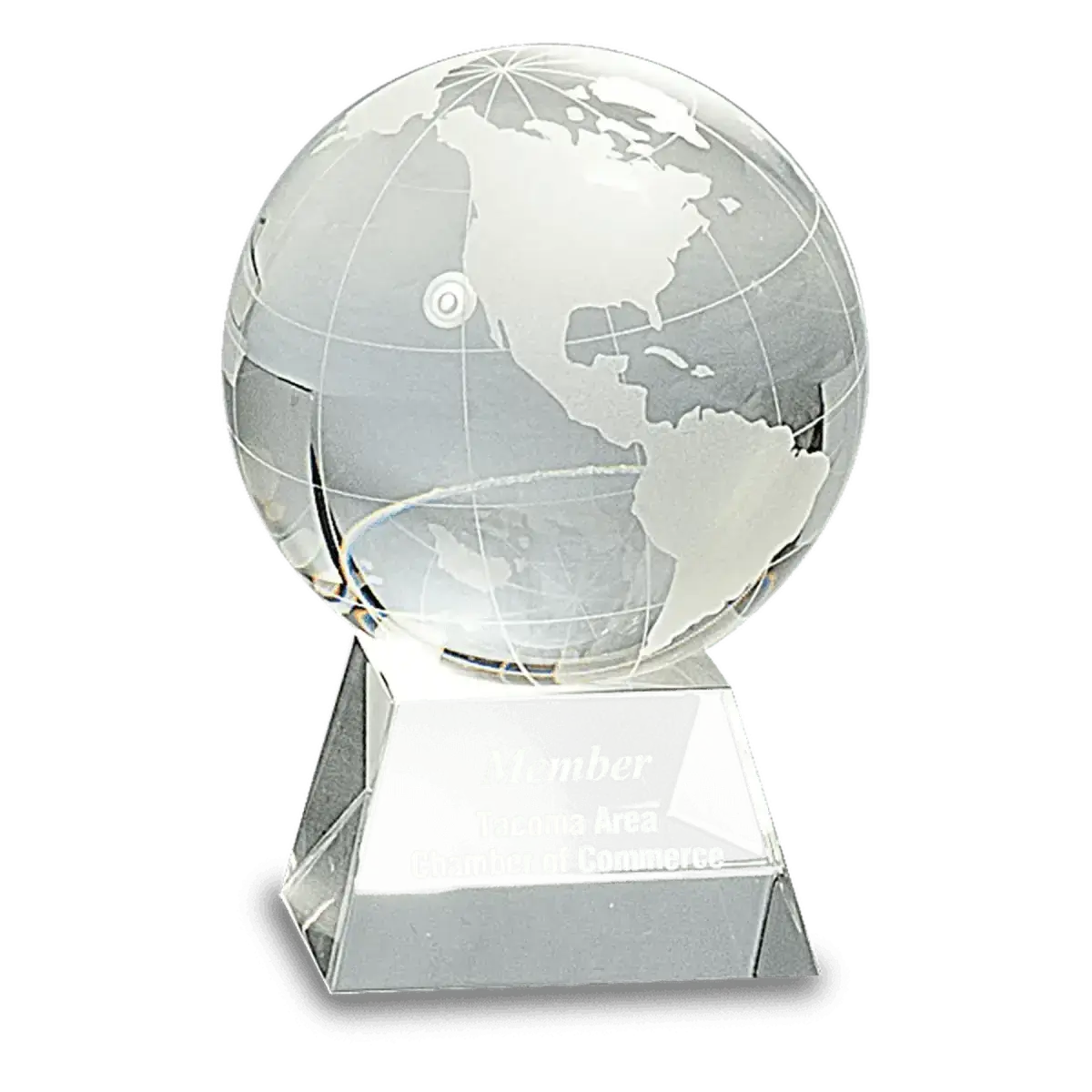 Laser Etched Crystal Globe Awards, Paperweights and Gifts Paperweight / Clear Globe/Flat Bottom / 3"