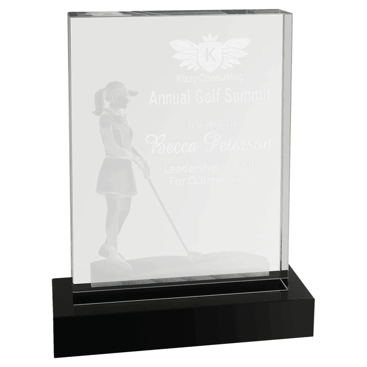 Crystal Golf Awards – Premium Recognition Trophies - 3D Etched Golf Green Scene on Crystal Tablet