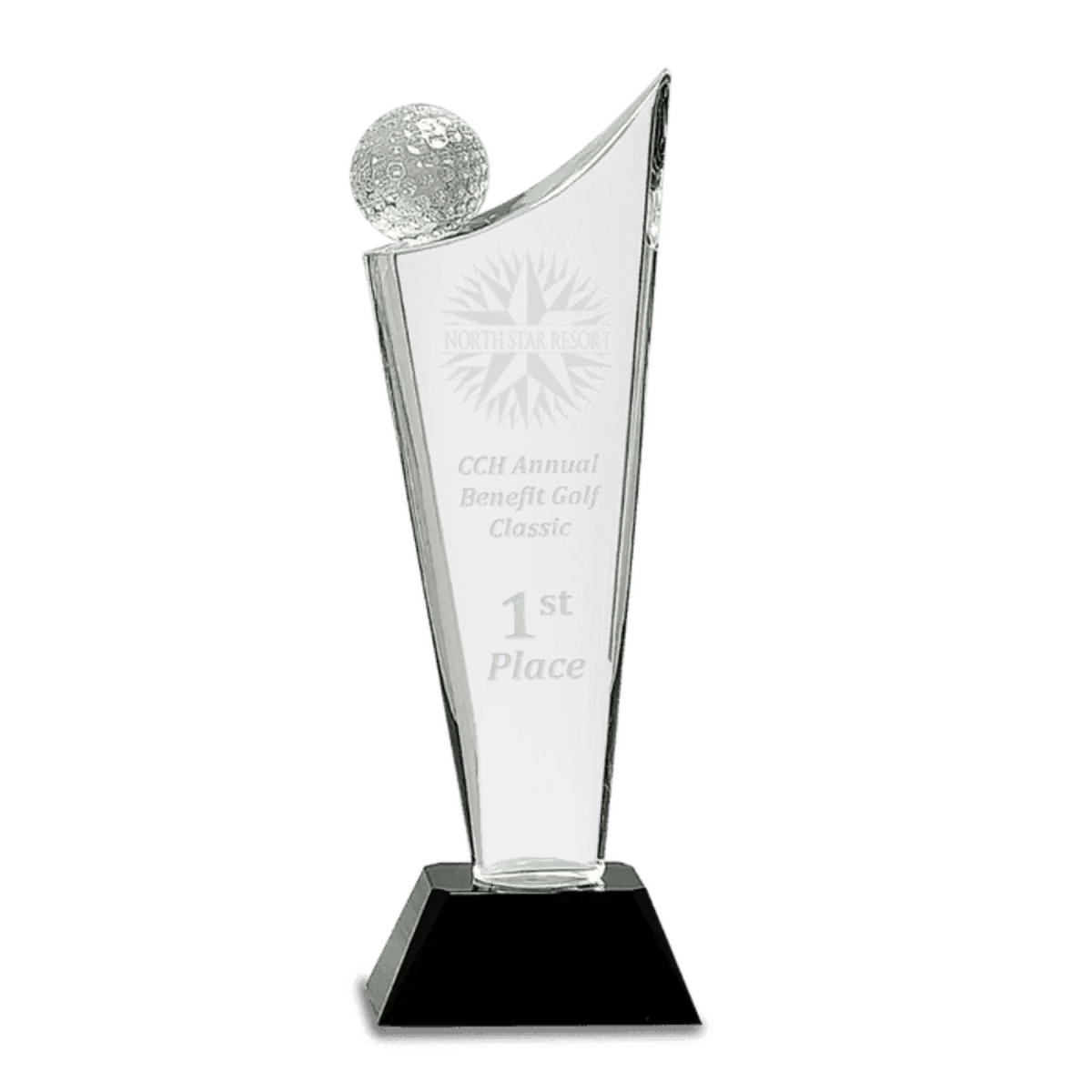 Crystal Golf Awards – Premium Recognition Trophies - 3D Etched Golf Green Scene on Crystal Tablet
