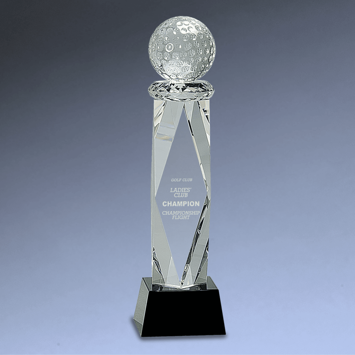 Crystal Golf Awards – Premium Recognition Trophies - Crystal Golf Ball on Facet Column
