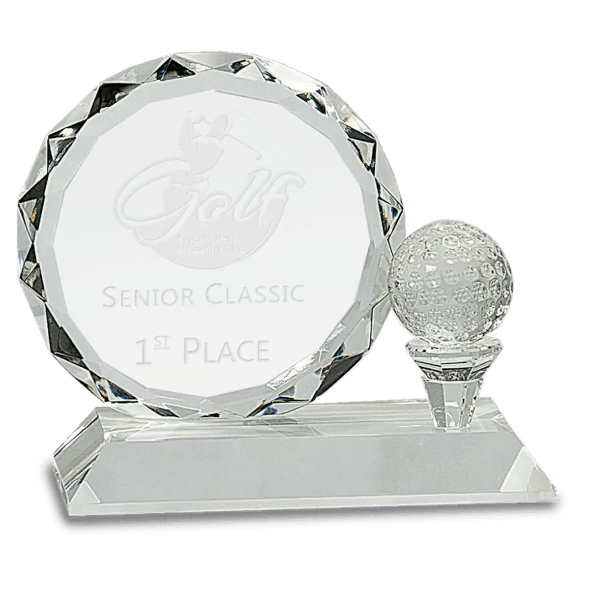 Crystal Golf Awards – Premium Recognition Trophies - 3D Etched Golf Green Scene on Crystal Tablet