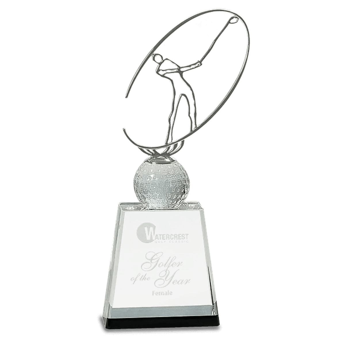 Crystal Golf Awards – Premium Recognition Trophies - 3D Etched Golf Green Scene on Crystal Tablet