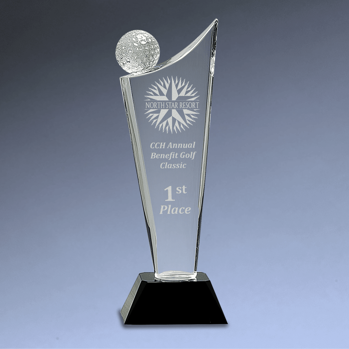 Crystal Golf Awards – Premium Recognition Trophies - Crystal Golf Wave with 3D Golf Ball