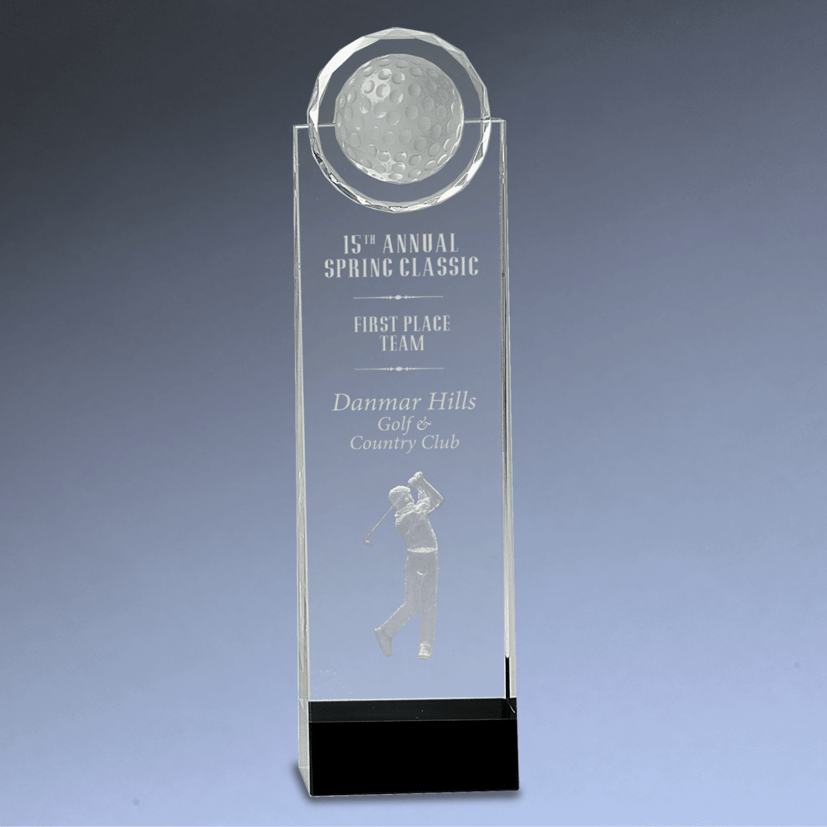 Crystal Golf Awards – Premium Recognition Trophies - Crystal Standup with Male 3D Golfer