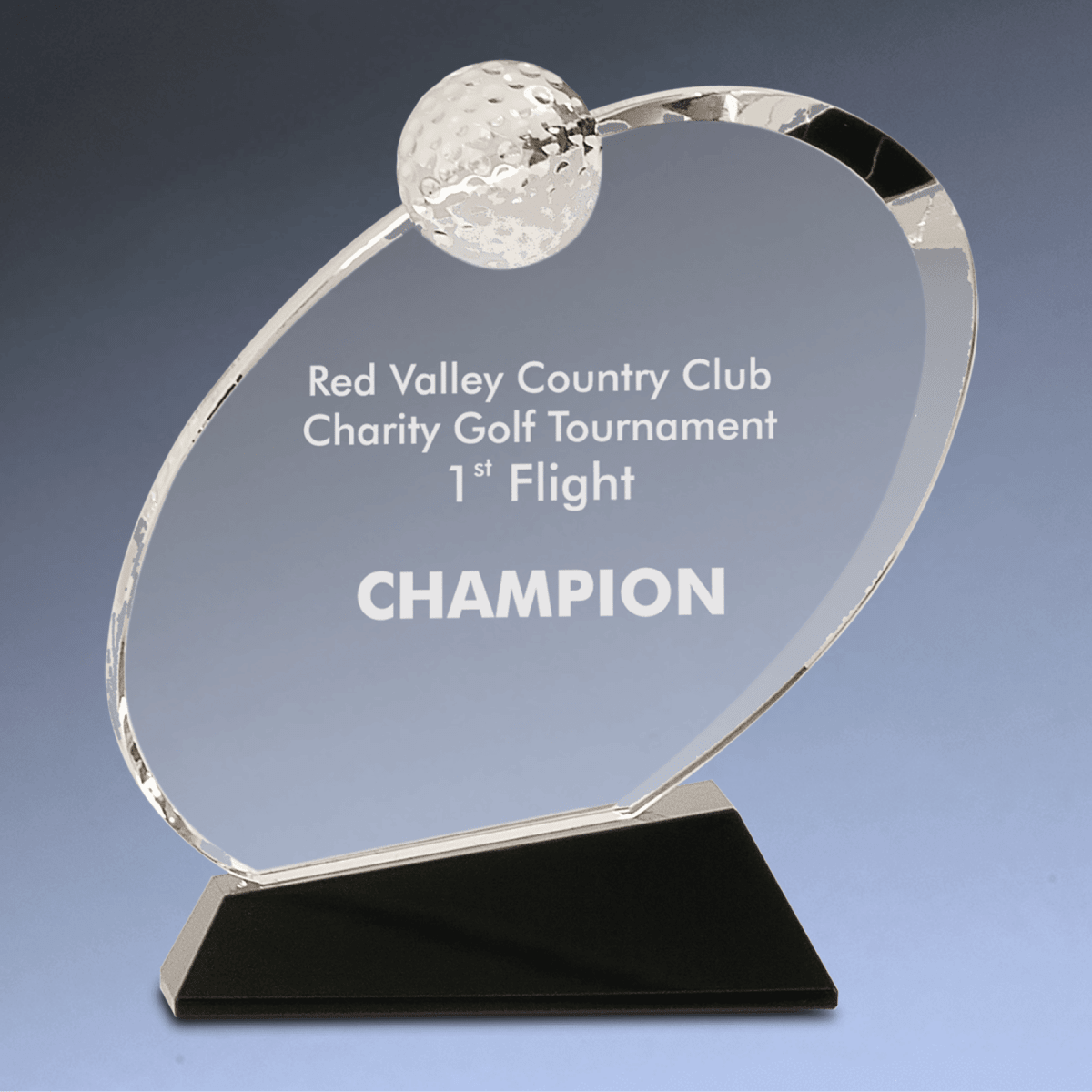 Crystal Golf Awards – Premium Recognition Trophies - Crystal Oblong with Inset Golf Ball