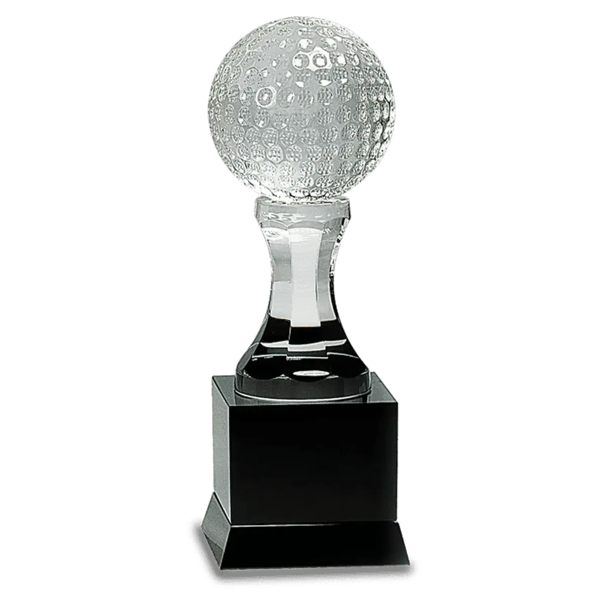 Crystal Golf Awards – Premium Recognition Trophies Crystal Oblong with Inset Golf Ball / 5 1/2"(W) x 6"(H) / Black
