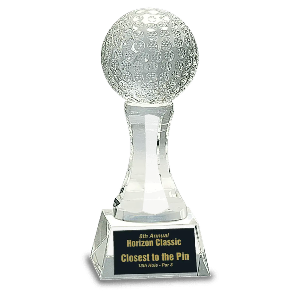Crystal Golf Awards – Premium Recognition Trophies Crystal Oblong with Inset Golf Ball / 5 1/2"(W) x 6"(H) / Black