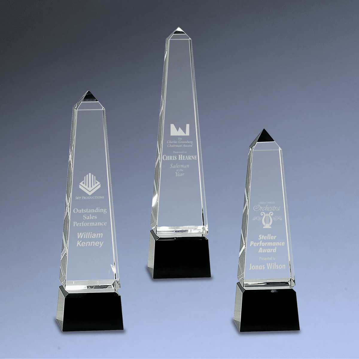 Crystal Obelisk Award with Black Crystal Pedestal Base - 8"